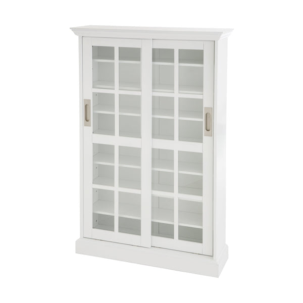 Safavieh Media Cabinet With Lattice Sliding Doors Birch Veneer Mdf Adjustable Shelving Living Room WHITE MS1072
