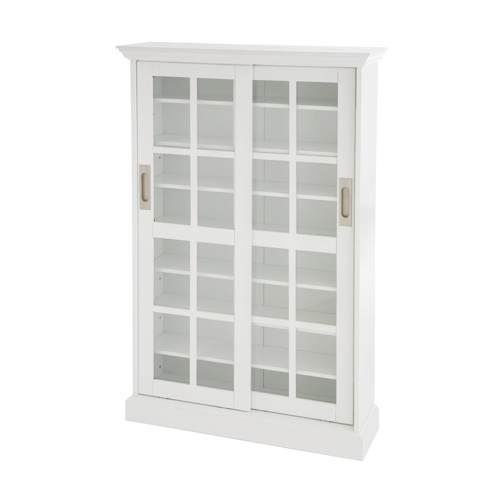 Safavieh Media Cabinet With Lattice Sliding Doors Birch Veneer Mdf Adjustable Shelving Living Room WHITE MS1072