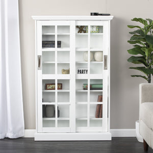 Safavieh Media Cabinet With Lattice Sliding Doors Birch Veneer Mdf Adjustable Shelving Living Room WHITE MS1072