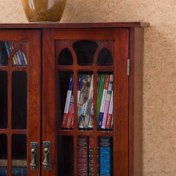Safavieh Window Pane Media Cabinet With Tempered Glass Doors And Oak Veneer For Classic Living Rooms BROWN MS1073