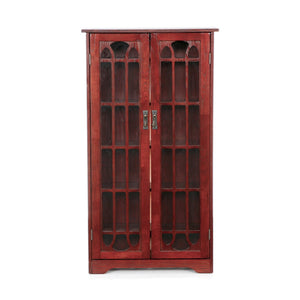 Safavieh Window Pane Media Cabinet With Tempered Glass Doors And Oak Veneer For Classic Living Rooms BROWN MS1073