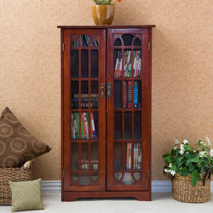 Safavieh Window Pane Media Cabinet With Tempered Glass Doors And Oak Veneer For Classic Living Rooms BROWN MS1073