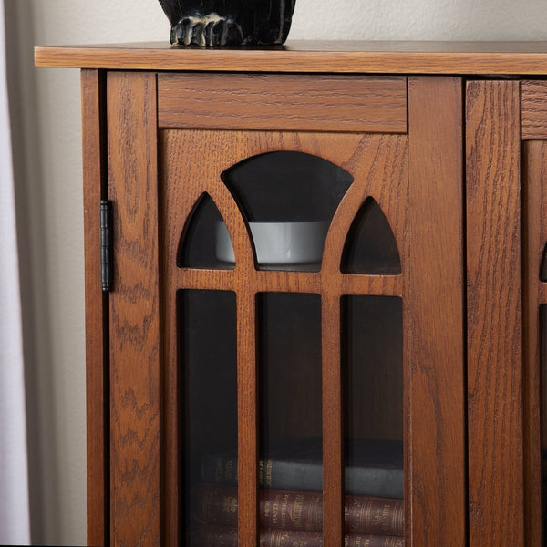 Safavieh Window Pane Media Cabinet With Tempered Glass Doors And Ash Veneer For Living Room Storage MS1074