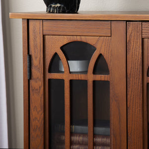 Safavieh Window Pane Media Cabinet With Tempered Glass Doors And Ash Veneer For Living Room Storage MS1074