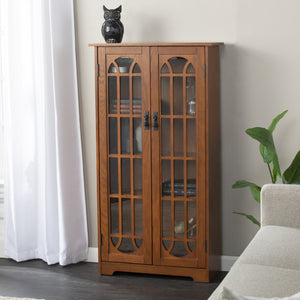 Safavieh Window Pane Media Cabinet With Tempered Glass Doors And Ash Veneer For Living Room Storage MS1074