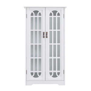 Safavieh Window Pane Media Cabinet With Tempered Glass Doors And Oak Veneer For Classic Living Rooms WHITE MS1075