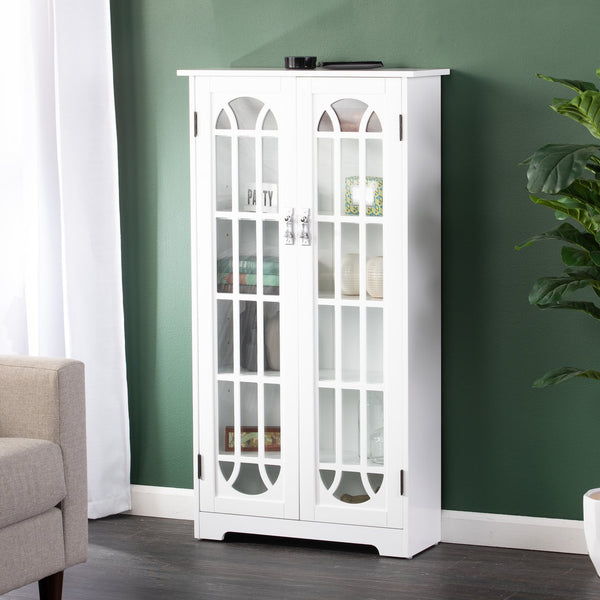 Safavieh Window Pane Media Cabinet With Tempered Glass Doors And Oak Veneer For Classic Living Rooms WHITE MS1075