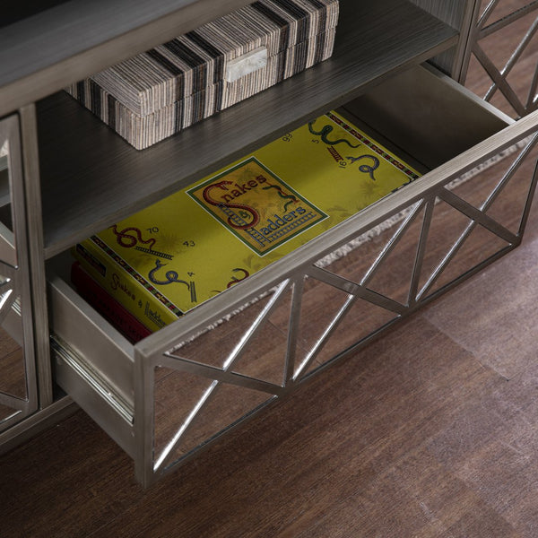 Safavieh Downley Mirrored Media Console With Push Open Cabinets And Cord Management For Living Rooms MS1128113