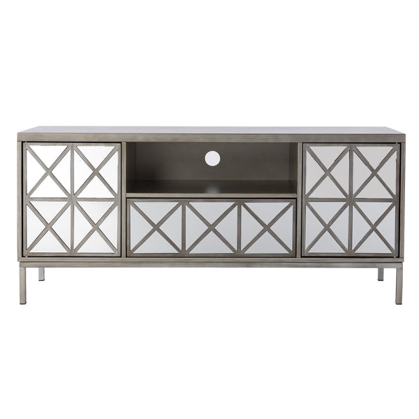 Safavieh Downley Mirrored Media Console With Push Open Cabinets And Cord Management For Living Rooms MS1128113