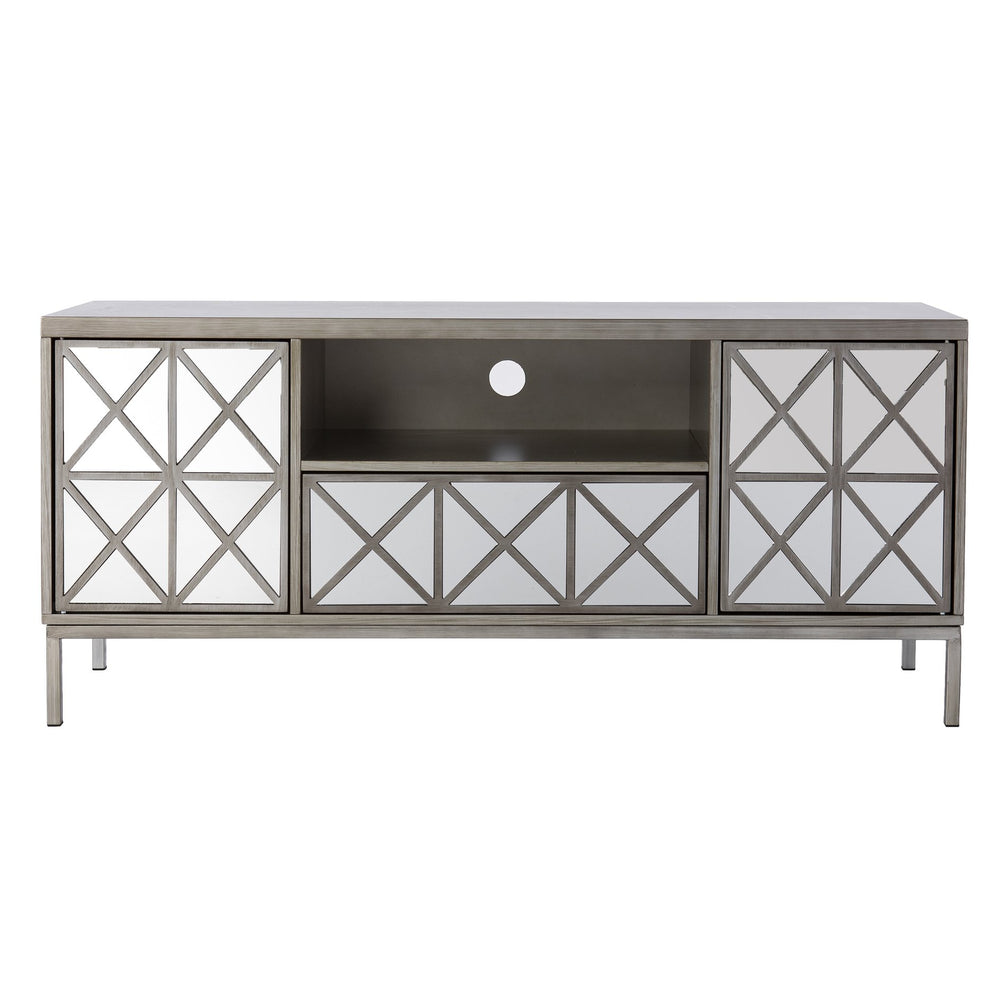 Safavieh Downley Mirrored Media Console With Push Open Cabinets And Cord Management For Living Rooms MS1128113