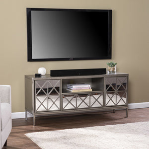 Safavieh Downley Mirrored Media Console With Push Open Cabinets And Cord Management For Living Rooms MS1128113