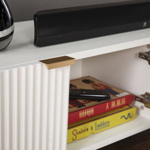 Safavieh Pilston Low Profile Media Console With Ribbed Doors Gold Legs And Concealed Storage MS1135656