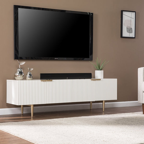 Safavieh Pilston Low Profile Media Console With Ribbed Doors Gold Legs And Concealed Storage MS1135656