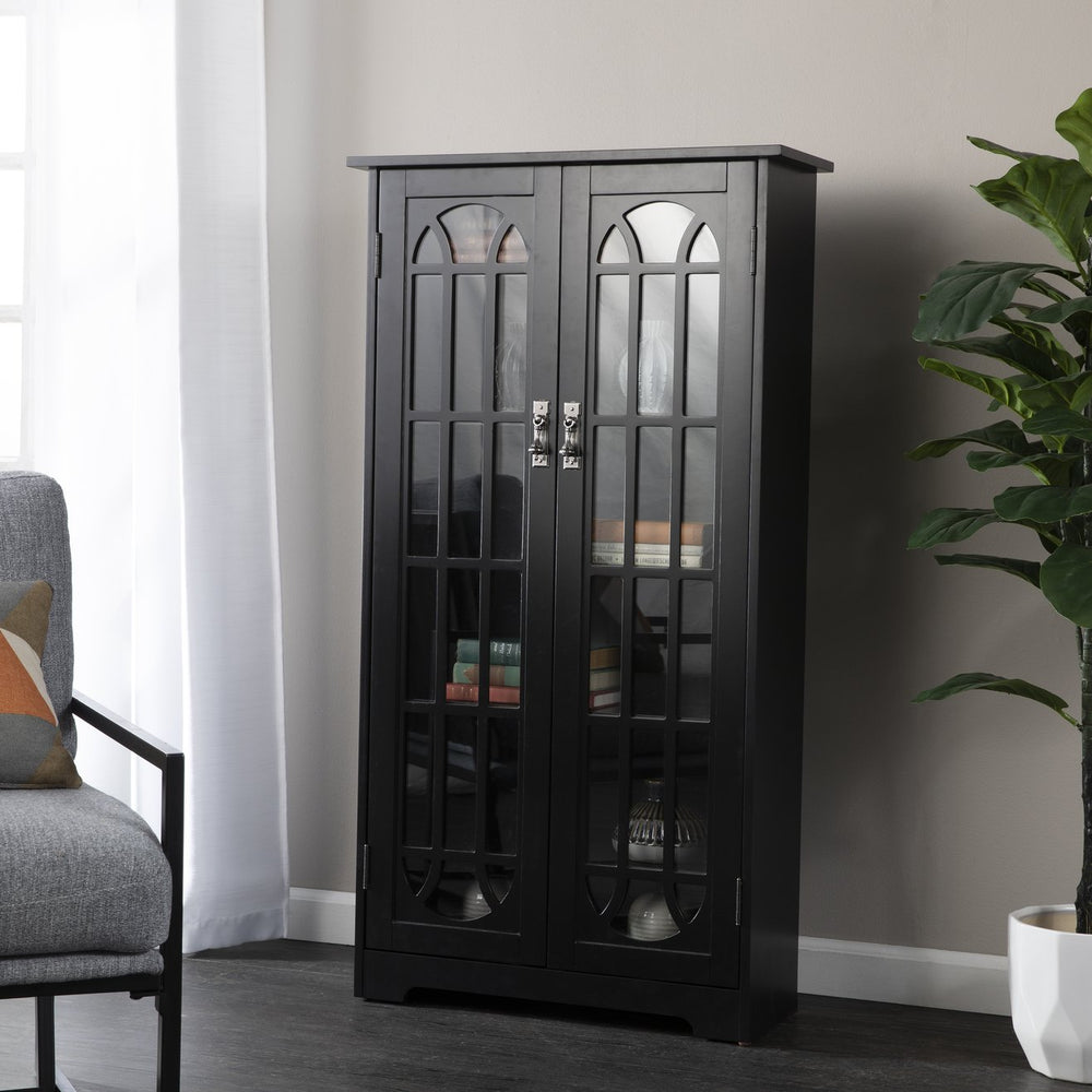 Safavieh Window Pane Media Cabinet With Tempered Glass Doors And Adjustable Shelves For Living Rooms MS1221912