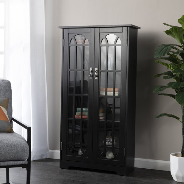 Safavieh Window Pane Media Cabinet With Tempered Glass Doors And Adjustable Shelves For Living Rooms MS1221912