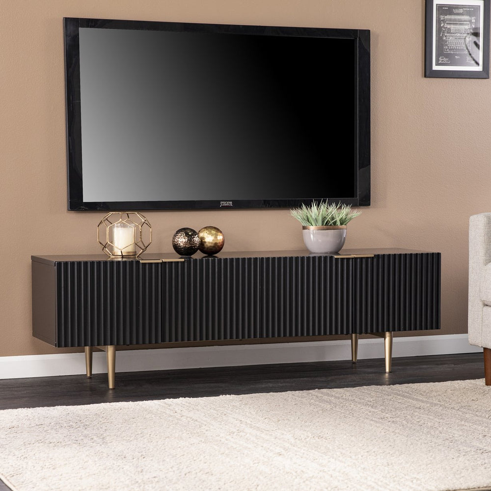 Safavieh Pilston Low Profile Media Console With Four Door Storage And Gold Accents For Living Room MS1222156