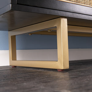 Safavieh Mursley Mid-Century Tv Stand With Rattan Doors And Open Shelving For Living Rooms MS1222613