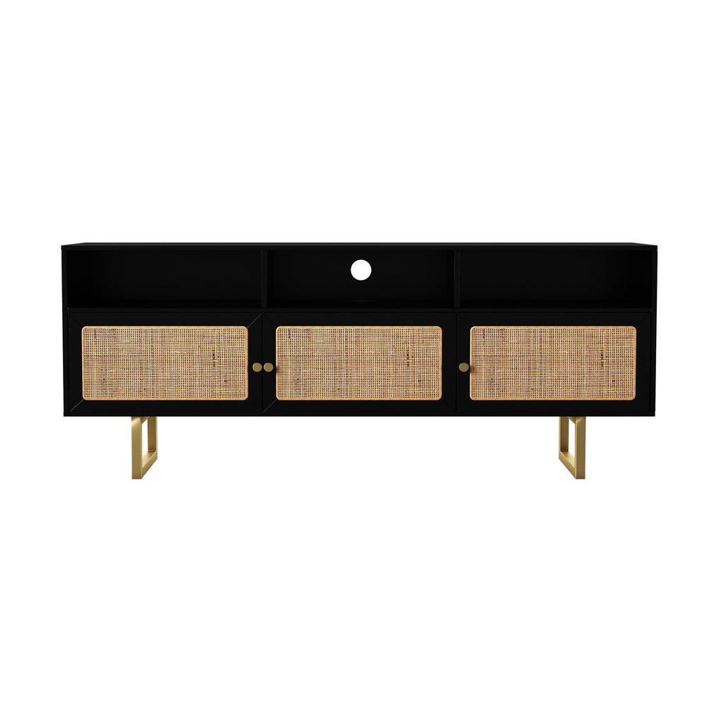 Safavieh Mursley Mid-Century Tv Stand With Rattan Doors And Open Shelving For Living Rooms MS1222613