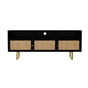 Safavieh Mursley Mid-Century Tv Stand With Rattan Doors And Open Shelving For Living Rooms MS1222613
