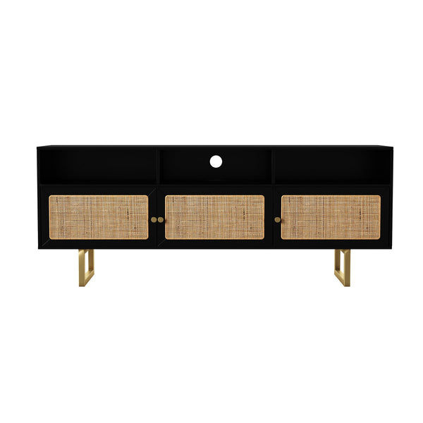 Safavieh Mursley Mid-Century Tv Stand With Rattan Doors And Open Shelving For Living Rooms MS1222613