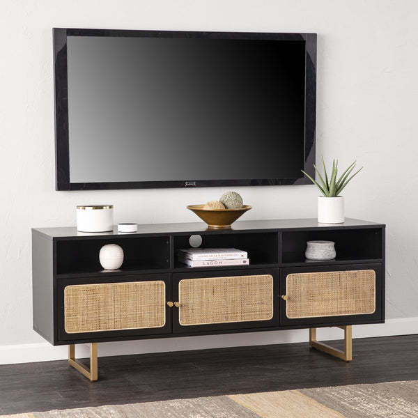Safavieh Mursley Mid-Century Tv Stand With Rattan Doors And Open Shelving For Living Rooms MS1222613