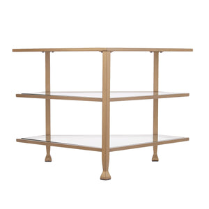 Safavieh Jaymes Three Tier Corner Tv Stand With Tempered Glass Shelves And Iron Frame In Gold MS5724