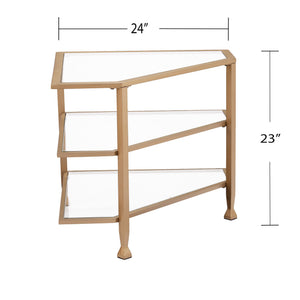 Safavieh Jaymes Three Tier Corner Tv Stand With Tempered Glass Shelves And Iron Frame In Gold MS5724