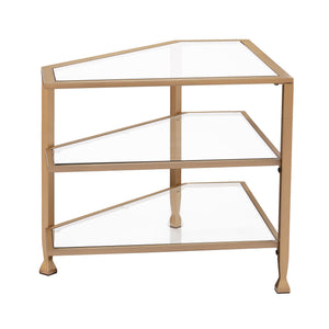 Safavieh Jaymes Three Tier Corner Tv Stand With Tempered Glass Shelves And Iron Frame In Gold MS5724