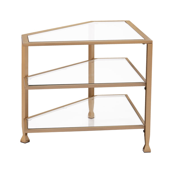 Safavieh Jaymes Three Tier Corner Tv Stand With Tempered Glass Shelves And Iron Frame In Gold MS5724