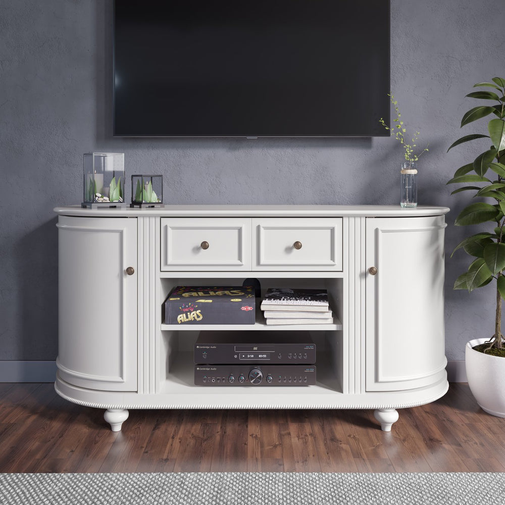 Safavieh Dandridge Classic White Media Console With Curved Doors Poplar Legs And Cable Management MS8342