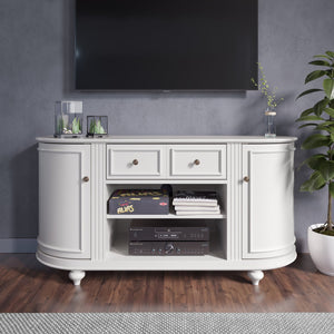 Safavieh Dandridge Classic White Media Console With Curved Doors Poplar Legs And Cable Management MS8342