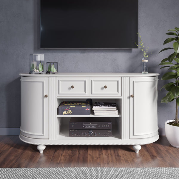 Safavieh Dandridge Classic White Media Console With Curved Doors Poplar Legs And Cable Management MS8342