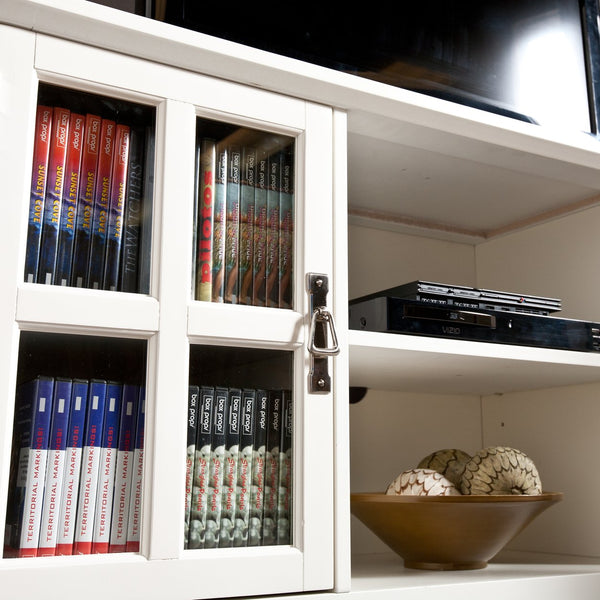 Safavieh Remington Farmhouse Media Stand With Tempered Glass Top And Windowpane Cabinet Doors MS9908