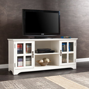 Safavieh Remington Farmhouse Media Stand With Tempered Glass Top And Windowpane Cabinet Doors MS9908
