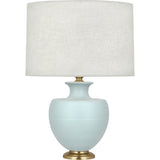 Robert Abbey Matte Sky Blue Michael Berman Atlas Table Lamp Matte Sky Blue Glazed Ceramic with Modern Brass Accents Oyster Linen Shade