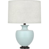 Robert Abbey Matte Sky Blue Michael Berman Atlas Table Lamp Matte Sky Blue Glazed Ceramic with Deep Patina Bronze Accents Oyster Linen Shade