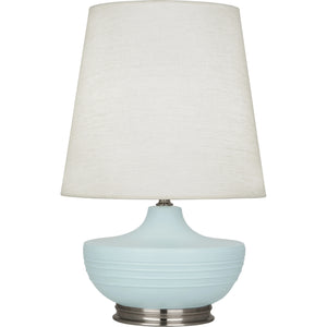 Robert Abbey Matte Sky Blue Michael Berman Nolan Table Lamp Matte Sky Blue Glazed Ceramic with Dark Antique Nickel Accents Oyster Linen Shade