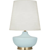 Robert Abbey Matte Sky Blue Michael Berman Nolan Table Lamp Matte Sky Blue Glazed Ceramic with Modern Brass Accents Oyster Linen Shade