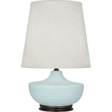 Robert Abbey Matte Sky Blue Michael Berman Nolan Table Lamp Matte Sky Blue Glazed Ceramic with Deep Patina Bronze Accents Oyster Linen Shade