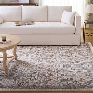 Safavieh Martha Whitney 8X10 Ivory Blue-Rust Area Rug — Low-Profile Polyester Pile, Power-Loomed Durable Design MSR0632A-8