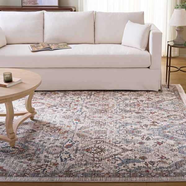 Safavieh Martha Whitney 8X10 Ivory Blue-Rust Area Rug — Low-Profile Polyester Pile, Power-Loomed Durable Design MSR0632A-8