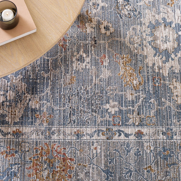 Safavieh Martha Transitional Power-Loomed 8X10 Rug In Blue & Grey-Gold, Low-Profile Polyester, Durable Elegance MSR0636M-8