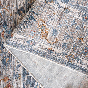 Safavieh Martha Transitional Power-Loomed 8X10 Rug In Blue & Grey-Gold, Low-Profile Polyester, Durable Elegance MSR0636M-8