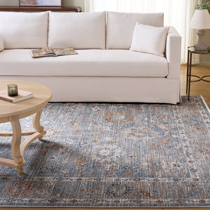 Safavieh Martha Transitional Power-Loomed 8X10 Rug In Blue & Grey-Gold, Low-Profile Polyester, Durable Elegance MSR0636M-8