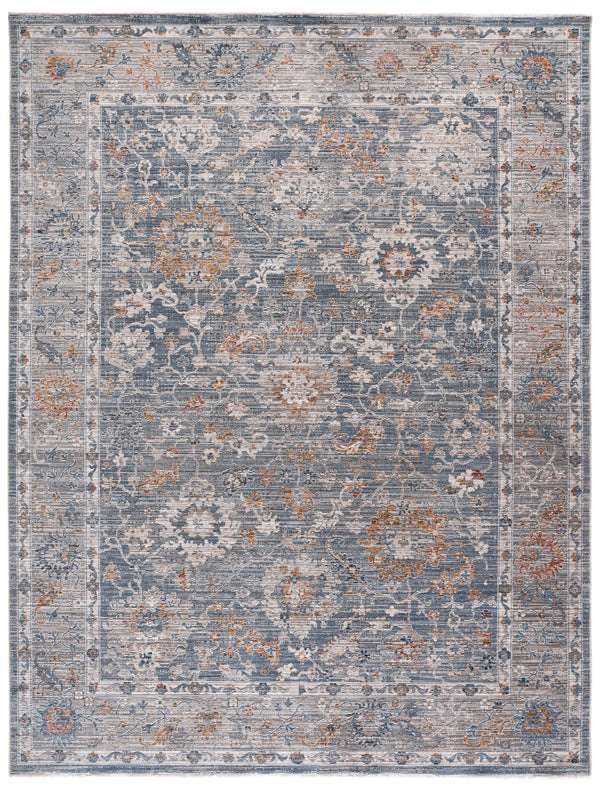 Safavieh Martha Transitional Power-Loomed 8X10 Rug In Blue & Grey-Gold, Low-Profile Polyester, Durable Elegance MSR0636M-8