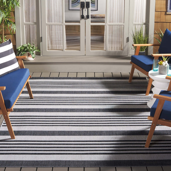 Safavieh Msr Indoor/Outdoor Area Rug - Stylish Striped Design In Sophisticated Grey Tones For Any Space Light Grey ,Charcoal Polypropylene Msr222f-5