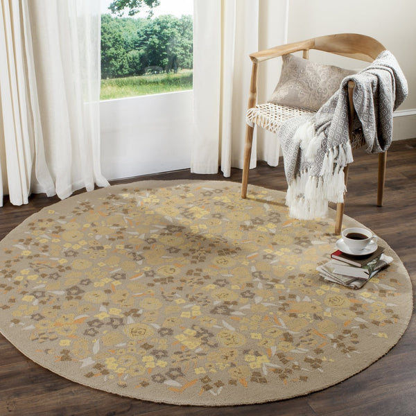 Safavieh Ms Watercolor Garden 6' X 6' Round Area Rug - Artisan Wool Pile With Abstract Design, Cozy Elegance Nutshell Wool Pile Msr2325c-6r