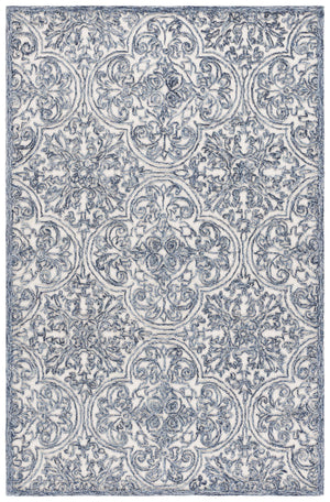 Safavieh Msr Hand-tufted Area Rug - Luxurious Wool And Cotton With Elegant Damask Design For Any Room Ivory ,Blue Wool And Cotton With Latex Msr3511m-5