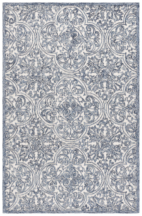 Safavieh Msr Hand-tufted Area Rug - Luxurious Wool And Cotton With Elegant Damask Design For Any Room Ivory ,Blue Wool And Cotton With Latex Msr3511m-5