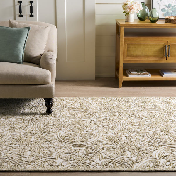 Safavieh Msr Hand-Tufted 8X10 Ivory Sage Area Rug — Wool-Cotton Low-Profile Baroque Motif For Living Rooms MSR3511W-8